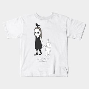 Odd friendship between a girl, rug bunny girl and a crow Kids T-Shirt